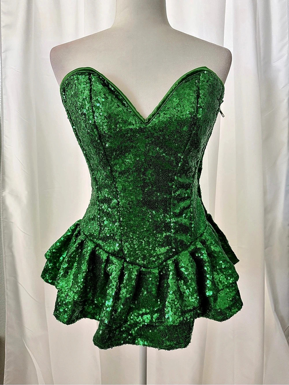 Top Drawer Green Sequin Corset Steel Bone Burlesque Bustier Mini Dress Size M NW
